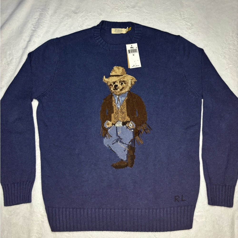 Ralph Lauren Denim Supply Sweater Mens Blue Cowboy Polo Bear Limited Edition